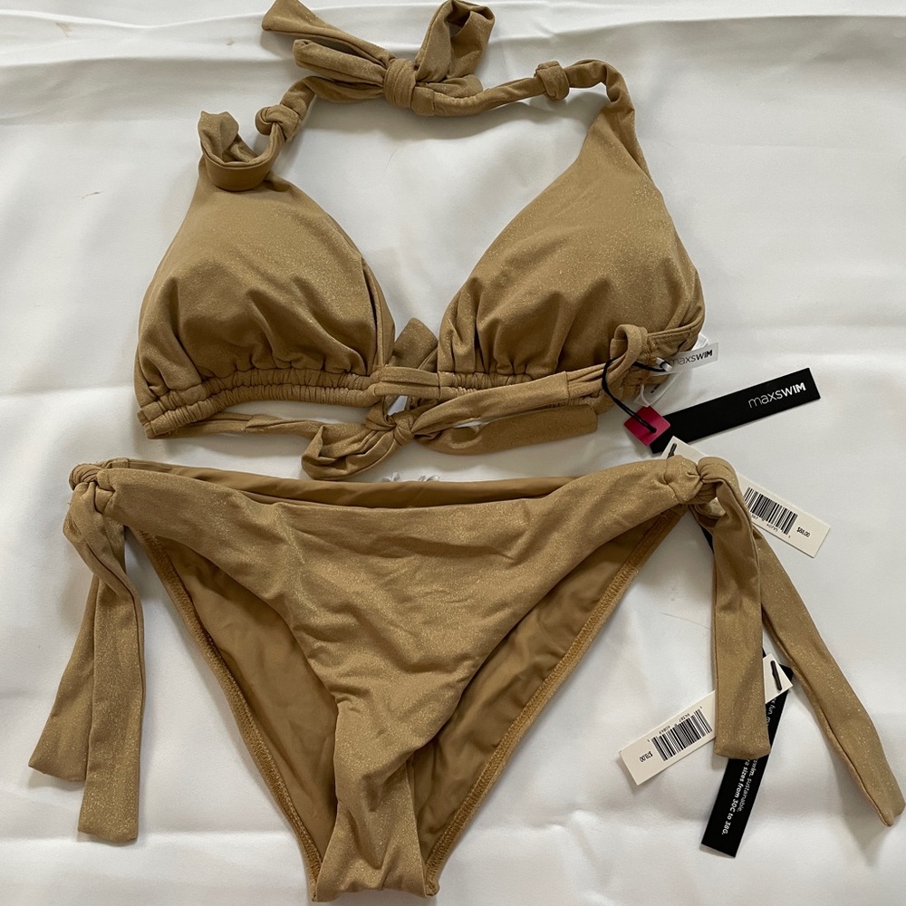 Never worn MaxSwim gold bikini top and bottom